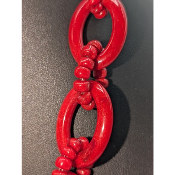 Vintage Red Acrylic Bead Chain Necklace 27"-29.5" - Picture 3 of 8